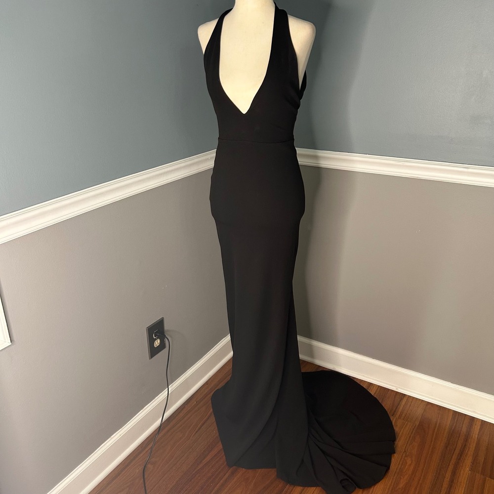 Nookie Black Deep V-Neck vampire Gown Open Back Formal Dress Size Whimsy goth